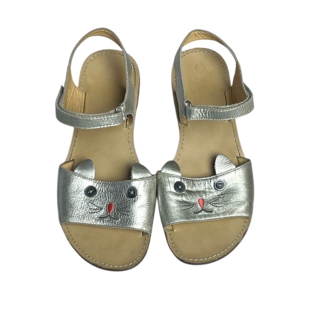 Mini Boden Cat Face Leather Sandals Silver 37